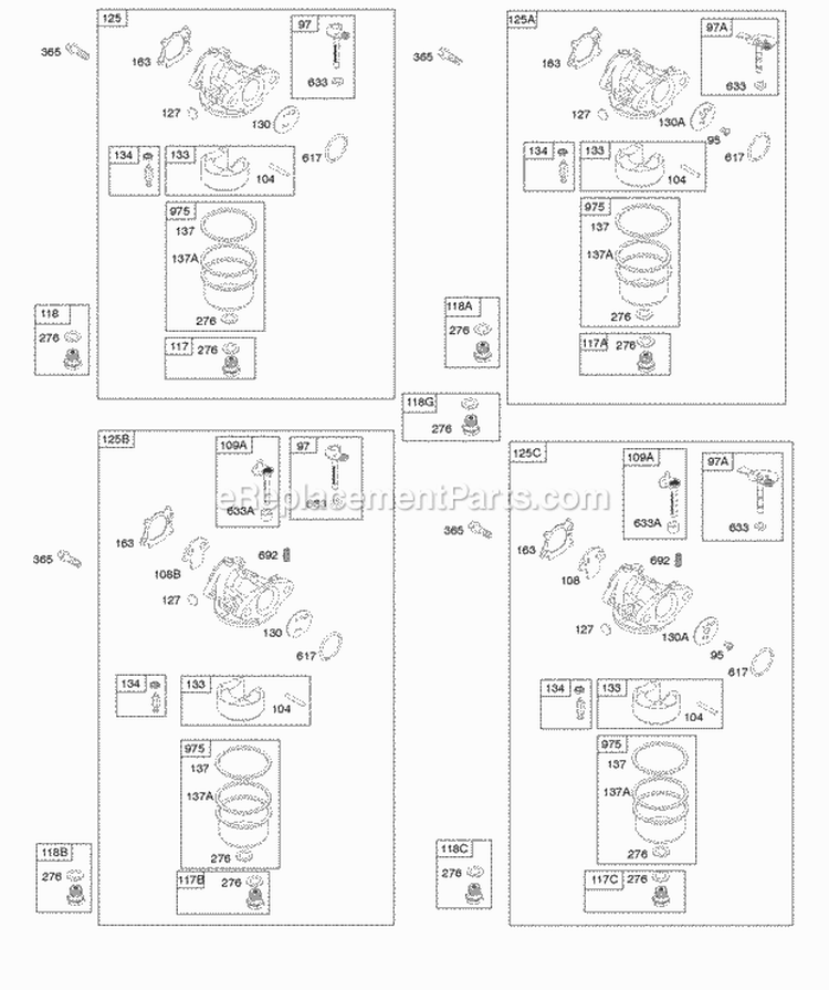 Carburator Diagram and Parts List for 124T02-0202-B1  Briggs and Stratton Engine
